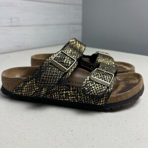 Birkenstock Black and Gold Textured Sandals